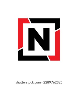 N letter with red black frame monogram. N company icon.