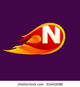 N letter with red fire flames. Letter vector design template elements for your application or corporate identity.