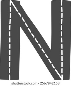 N Letter Road Alphabet Kids Vector Illustration