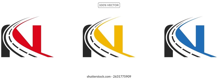 N letter road way logo creative design template in transparant background  