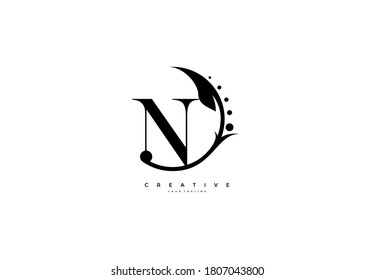 N letter rounded flourishes ornament monogram logo