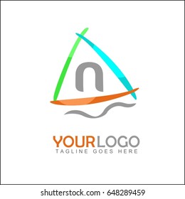 N Letter and sail boat logo vector.