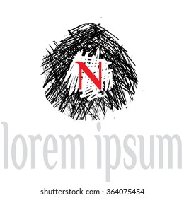N letter scratched line vector logo template (sign, symbol, emblem, ornament)