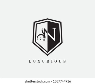 N Letter Shield Letter Logo Icon. Simple N Guard Logo design perfect for fashion, Jewelry, Beauty Salon, Cosmetics, Spa, Hotel and Restaurant Logo. 