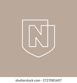 n letra proteção de escudo segurança logotipo ícone de vetor ilustração