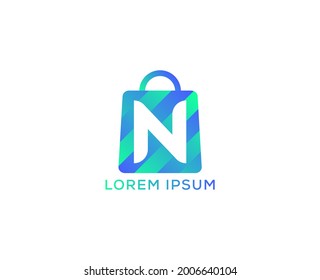 N Letter Shopping Logo Design Vector