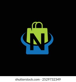 N Letter With Shopping Store Bag Combination Logo