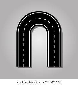 N letter. Street font. Road font. N alphabet character.