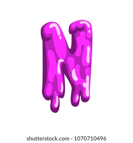 N letter of sweet fruit jelly, glossy, edible liquid font vector Illustration on a white background