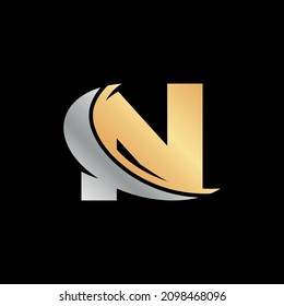 N letter swoosh golden logo design