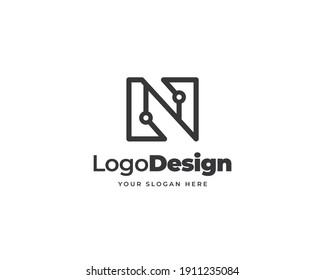 N letter tech logo vector. Creative technology logo design