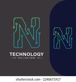 N letter technology logo template Vector style and mockup for free download.
