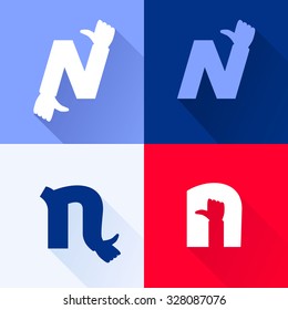 N letter with thumb up set. Vector logo design template elements for your application or corporate identity.