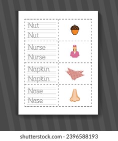 N Letter Tracing Word For Kids. Alphabet tracing practice preschool worksheet