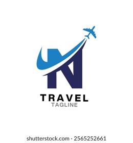 N letter Travel Logo Icon, Summer travel logo icon template, Travel agency logo template.