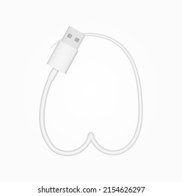 N letter usb cable realistic vector style. İsolated font for logo, application, creative technology design and more