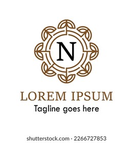  n Letter Vector Logo design with Abstract mandala flower swirl icon vector design