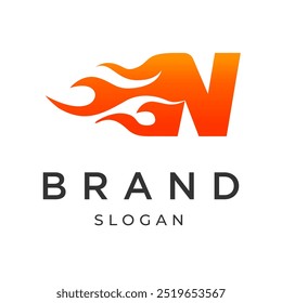 Logotipo del Vector de la letra de N con efecto del fuego, plano simple y minimalista multicolor, simbólico