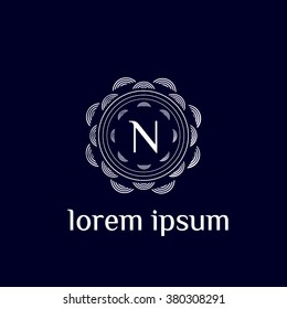 N letter vector logo with square calligraphic borders (icon, sign, symbol, monogram)