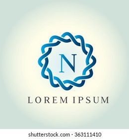 N letter vector logo template (sign, symbol, emblem, ornament). Tracery logo. Wave ornament dynamic logo.