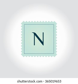 N letter vector logo template (sign, symbol, emblem, ornament) on a stamp background