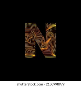 N letter wavy line. N letter with motion wave. Alphabet logo with colorful twisted lines. Creative vector illustration with zebra, sea, print and wavy pattern lines.