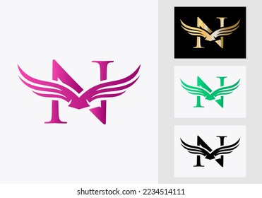 N Letter Wing Logo Design. Initial Flying Wing N Letter Logo