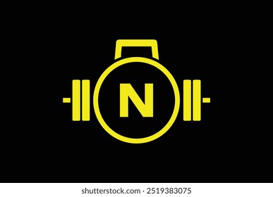 N Logo With barbell. Fitness Gym logo. fitness vector logo design for gym and fitness