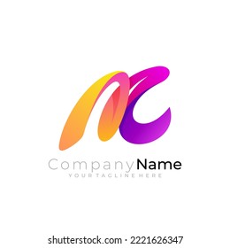 N logo and C icon design combination, 3d colorful logos