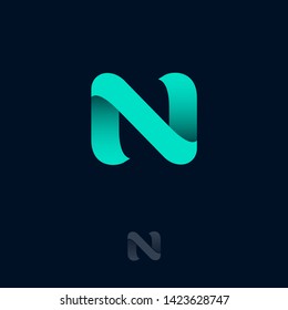 N logo Consist of  Azure Ribbon. N origami monogram. Network, Web Icon. Ui Design. 