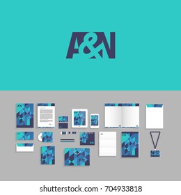 A and N Logo. Corporate identity template set. Business stationery mock-up