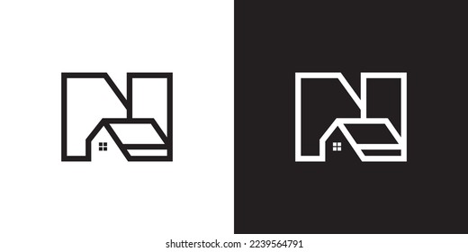 N logo design is intended for construction, building, real estate, home, and property. An awesome trendy and minimal N home logo design template with White and Black colors.