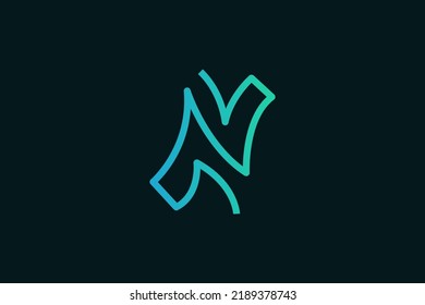 N Diseño de logotipo con estilo de línea mínima en concepto de degradado azul y verde. Resumen de la carta N Logotipo o icono para la identidad de marca comercial y tecnológica