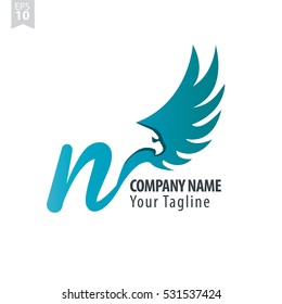 N Logo With Eagle or Hawk Icon Design Template