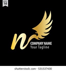 N Logo With Eagle or Hawk Icon Design Template