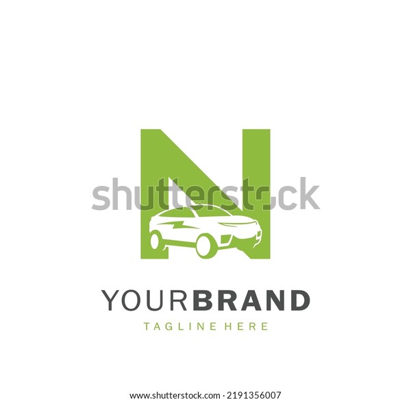 N logo\
with electric car illustration for your\
brand