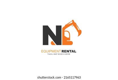 N logo excavator for construction company. Heavy equipment template vector illustration for your brand.