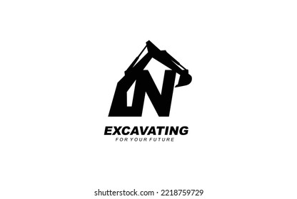 N logo excavator for construction company. Heavy equipment template vector illustration for your brand.