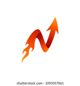 n logo with fire and arrow, initial letter logo