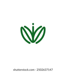 N logo with grow plant vector, illustration line style