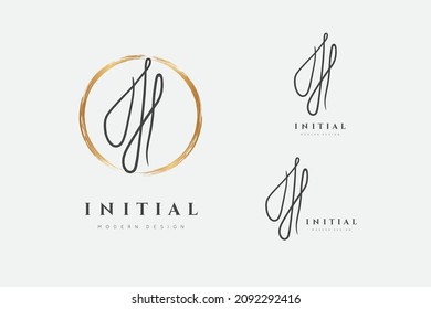 N logo. Initials letter n in gold circle. Initial signature. Design fashion handwriting monogram. Handwritten identity name. Abstract paintbrush font. Brush writing calligraphy. Write script. Vector 