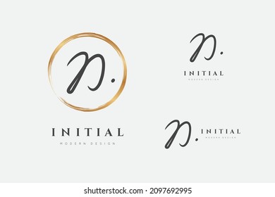 N logo. Initials letter n in gold circle. Initial signature. Design fashion handwriting monogram. Handwritten identity name. Abstract paintbrush font. Brush writing calligraphy. Write script. Vector 