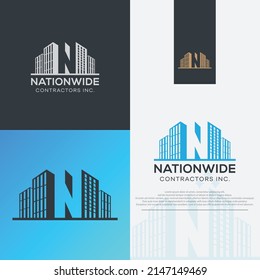 N Logo, Latter N logo with construction Building.