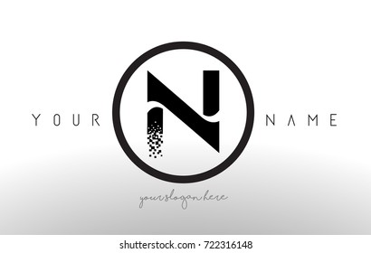 N Logo Letter with Digital Pixel Tech Design Vector and Black Circle Modern Look Vector Illustration.