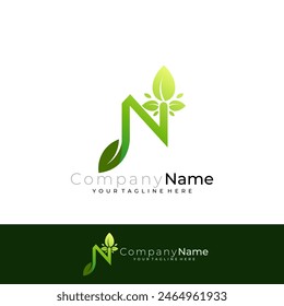 N logo, Letter N icon with tree design combination, green color,