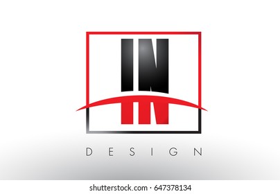 IN I N Logo Letters with Red and Black Colors and Swoosh. Creative Letter Design Vector.