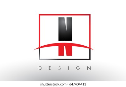 N Logo Letters with Red and Black Colors and Swoosh. Creative Letter Design Vector.