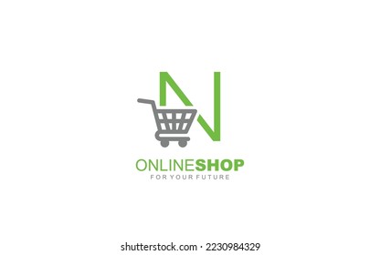 N logo ONLINE SHOP for branding company. trolley template vector illustration for your brand.