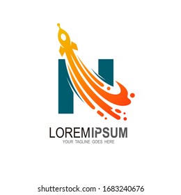 N logo and rocket design combination, Rocket icon