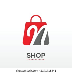 N logo with shop bag design template illustration